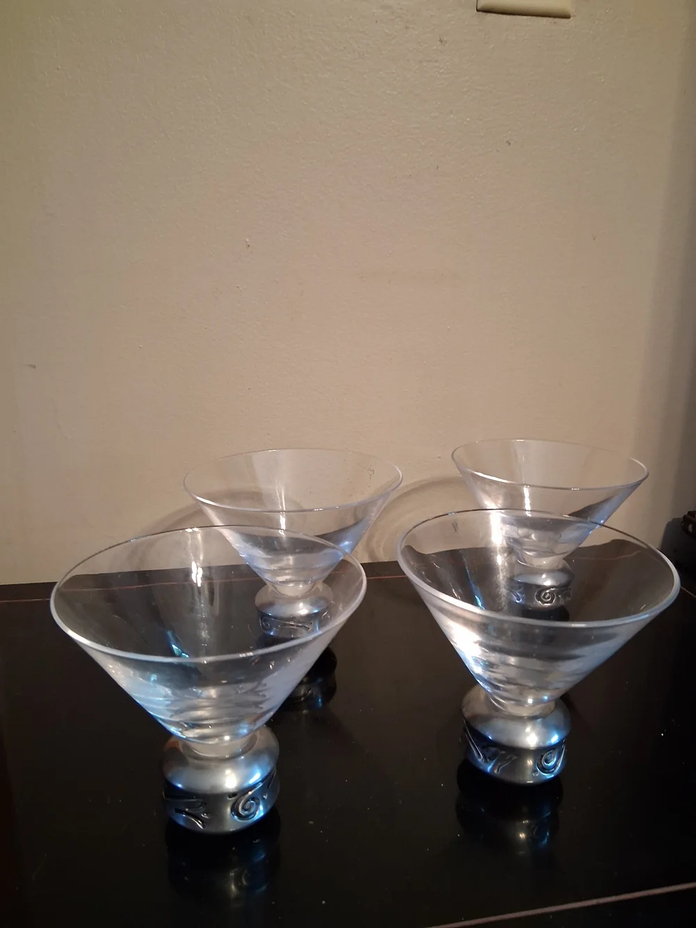 Lenox Clear Glass Martini Coupes with Silver-Tone Decorative Bases (Set of 4)